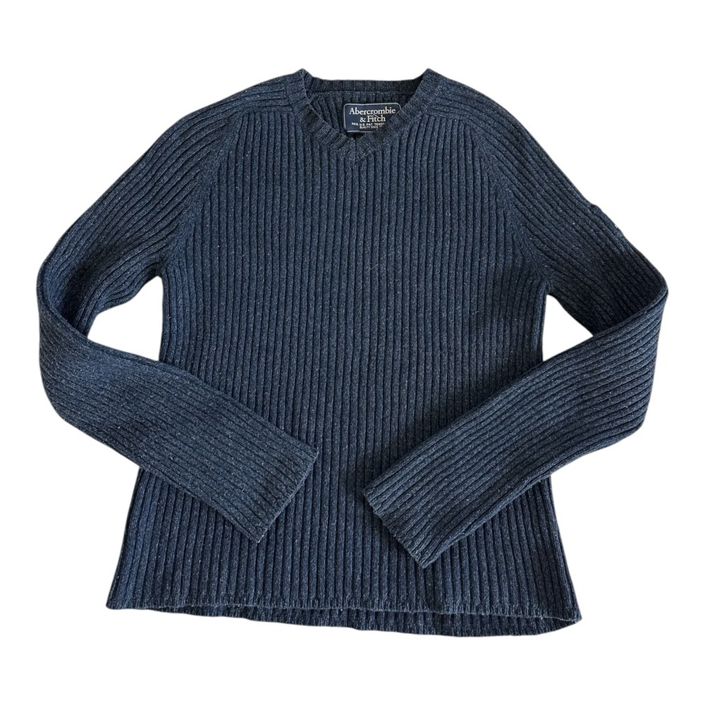 Abercrombie & Fitch Women's Vintage Ribbed Crew Neck Sweater Navy Blue Size L